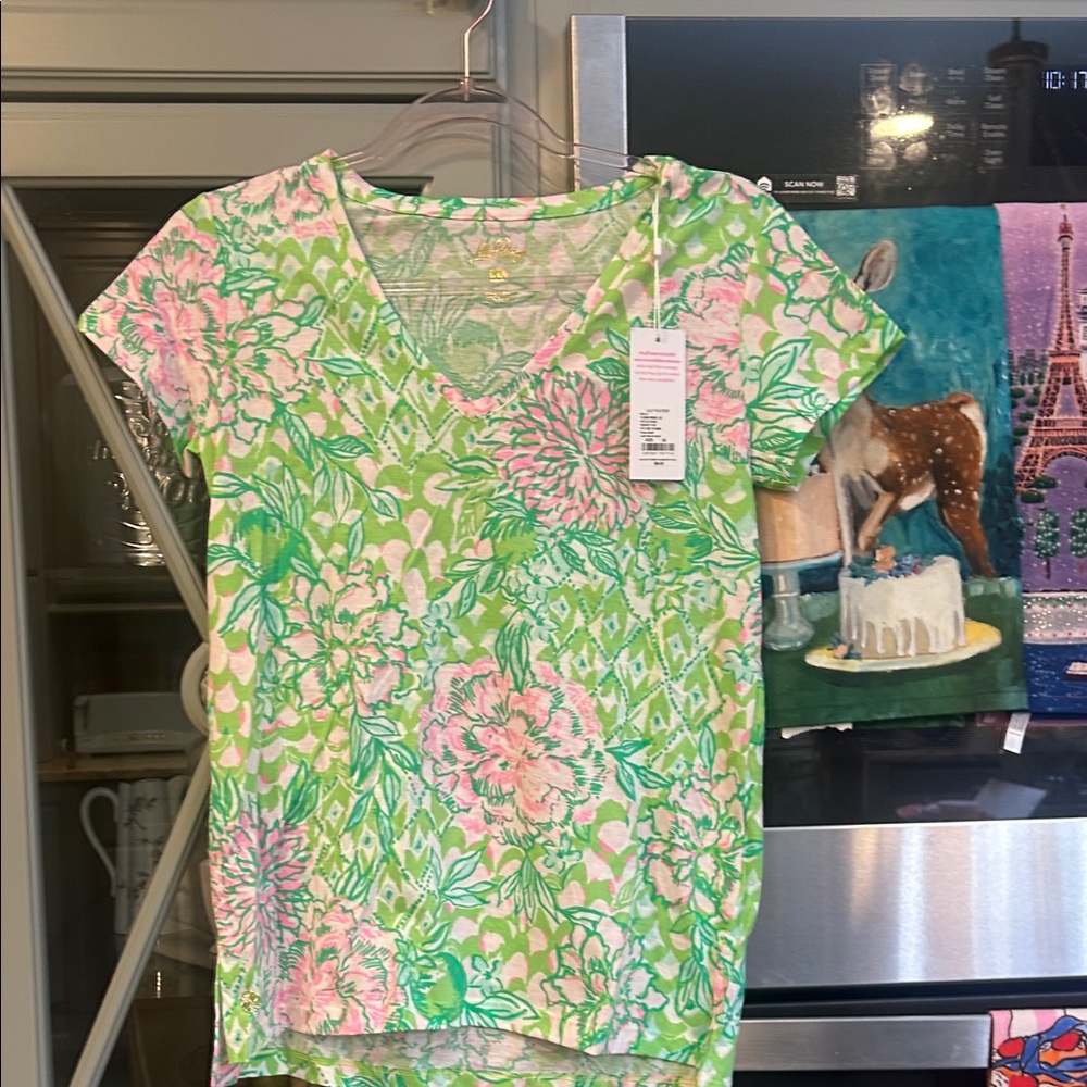 Lilly Pulitzer Green and Pink Meredith Floral Top NWT